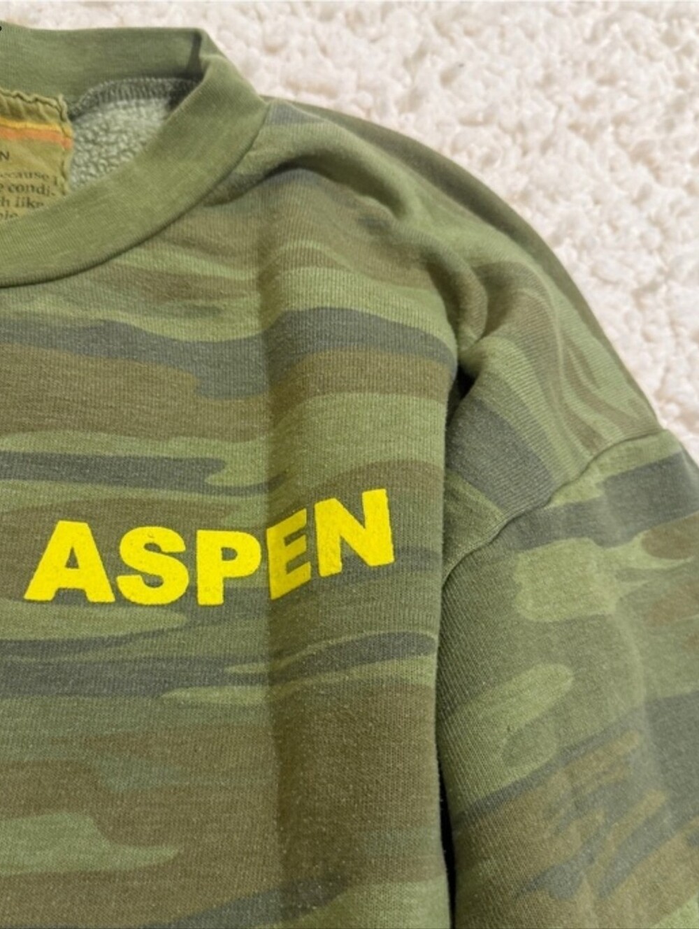 Aviator Nation PRE-OWNED Aspen Green Camo Crewneck Sweatshirt with Yellow Logo - Picture 4 of 6
